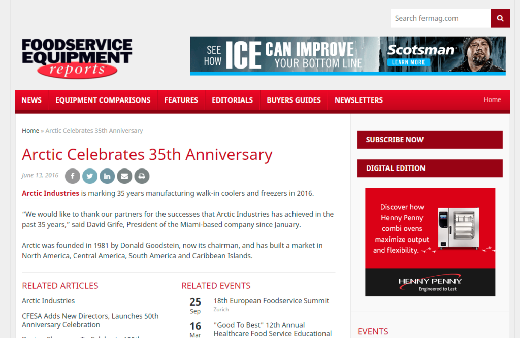 Arctic celebrates 35th Anniversary- Foodservice Equipment Reports